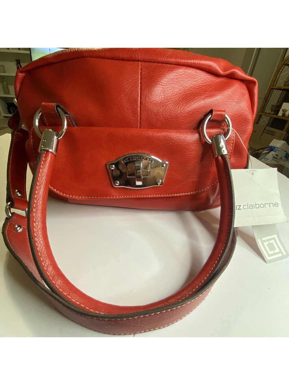 Liz Claiborne Leather Handbag Red Shoulder Purse